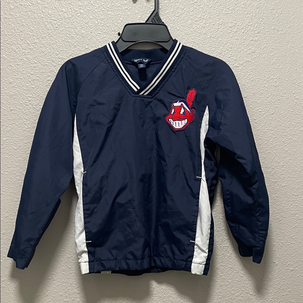 VTG Cleveland Indians Pullover Windbreaker Chief Wahoo Logo Navy Size XS